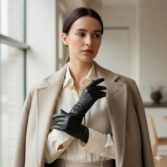 Vintage Accessories - Vintage Size Small Black Genuine Leather Opera Gloves Long Gauntlet